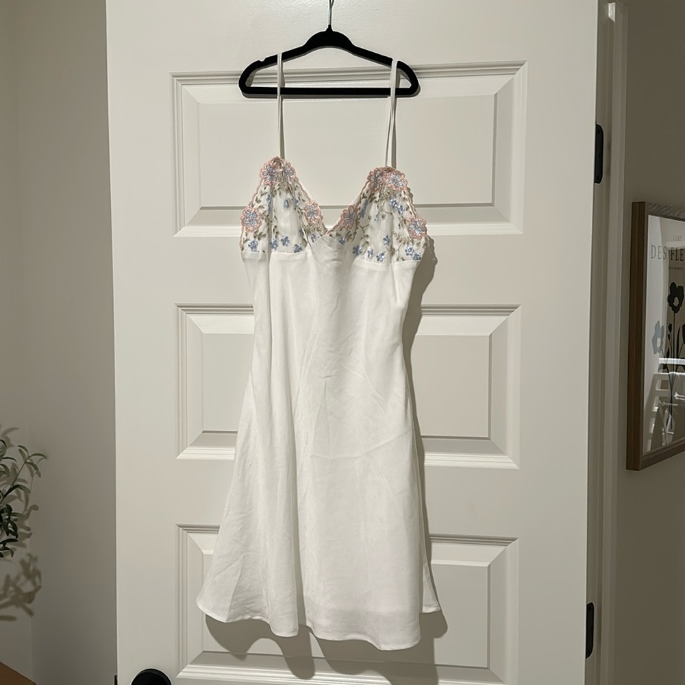 Floral Embroidered White Slip Dress